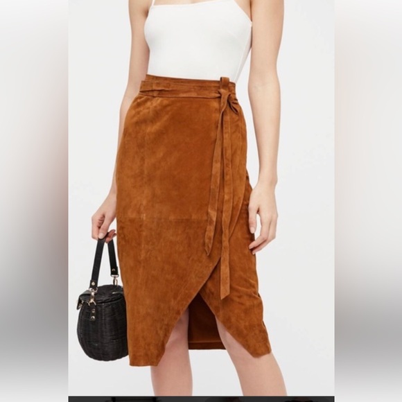 Free People Tan Suede Midi Skirt - Picture 2 of 13